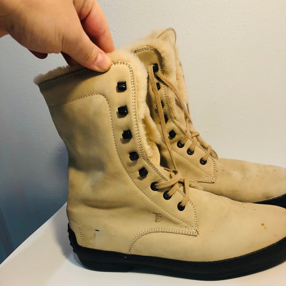 Tod's Women's Taupe Gray Lace Up Mid Calf …